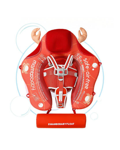 Mambobaby Chest Float Swimming Tube-Air Free Foam Design with 5 Point Safety Harness & 3 Swim Modes, UPF 50+ Detachable Flat Canopy-Upto 18 kg Baby Weight-Crab-Red