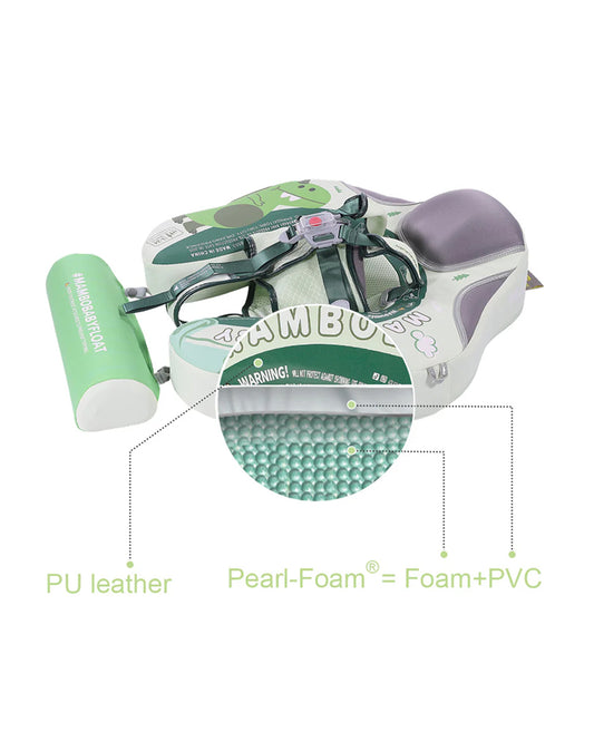 Mambobaby Chest Float Swimming Tube-Air Free Foam Design with 5 Point Safety Harness & 3 Swim Modes, UPF 50+ Detachable Flat Canopy-Upto 18 kg Baby Weight-Dino-Green