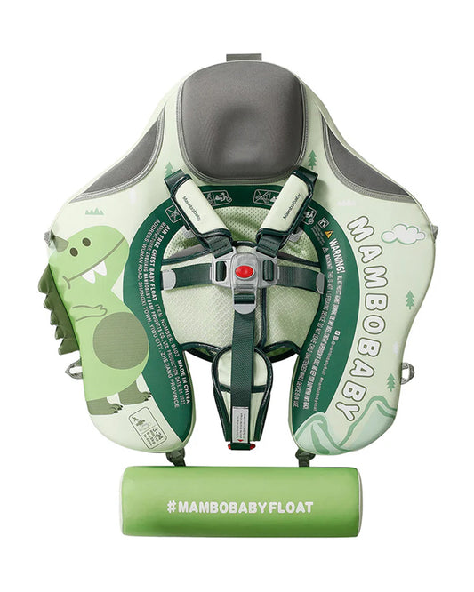 Mambobaby Chest Float Swimming Tube-Air Free Foam Design with 5 Point Safety Harness & 3 Swim Modes, UPF 50+ Detachable Flat Canopy-Upto 18 kg Baby Weight-Dino-Green
