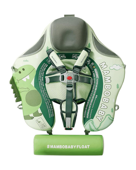 Mambobaby Chest Float Swimming Tube-Air Free Foam Design with 5 Point Safety Harness & 3 Swim Modes, UPF 50+ Detachable Flat Canopy-Upto 18 kg Baby Weight-Dino-Green