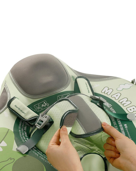 Mambobaby Chest Float Swimming Tube-Air Free Foam Design with 5 Point Safety Harness & 3 Swim Modes, UPF 50+ Detachable Flat Canopy-Upto 18 kg Baby Weight-Dino-Green