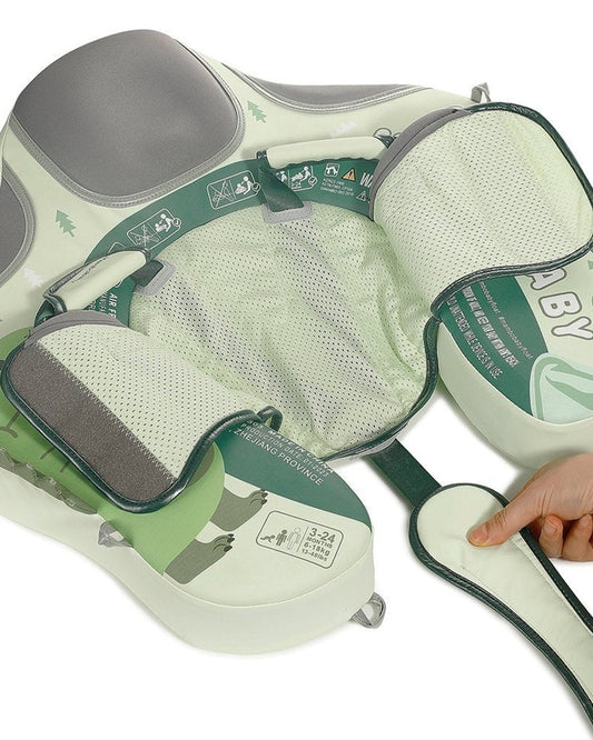 Mambobaby Chest Float Swimming Tube-Air Free Foam Design with 5 Point Safety Harness & 3 Swim Modes, UPF 50+ Detachable Flat Canopy-Upto 18 kg Baby Weight-Dino-Green