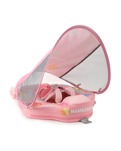 Mambobaby Chest Float Swimming Tube-Air Free Foam Design with 5 Point Safety Harness & 3 Swim Modes, UPF 50+ Detachable Flat Canopy-Candies-Pink