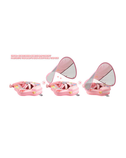 Mambobaby Chest Float Swimming Tube-Air Free Foam Design with 5 Point Safety Harness & 3 Swim Modes, UPF 50+ Detachable Flat Canopy-Candies-Pink