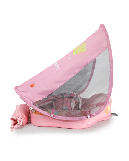 Mambobaby Chest Float Swimming Tube-Air Free Foam Design with 5 Point Safety Harness & 3 Swim Modes, UPF 50+ Detachable Flat Canopy-Candies-Pink
