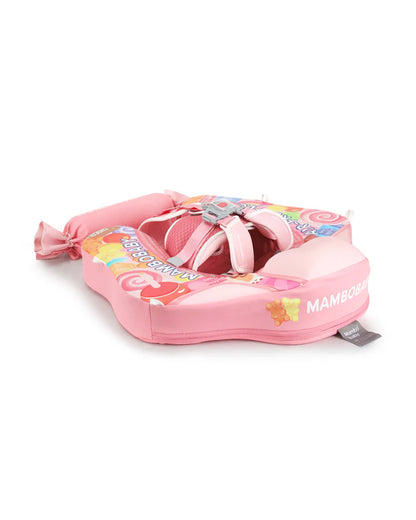 Mambobaby Chest Float Swimming Tube-Air Free Foam Design with 5 Point Safety Harness & 3 Swim Modes, UPF 50+ Detachable Flat Canopy-Candies-Pink
