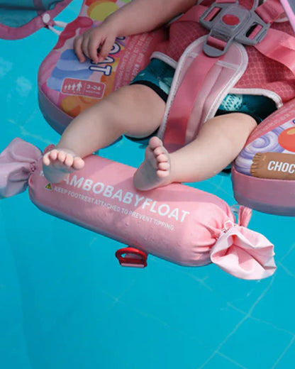 Mambobaby Chest Float Swimming Tube-Air Free Foam Design with 5 Point Safety Harness & 3 Swim Modes, UPF 50+ Detachable Flat Canopy-Candies-Pink