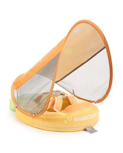 Mambobaby Chest Float Swimming Tube-Air Free Foam Design with 5 Point Safety Harness & 3 Swim Modes, UPF 50+ Detachable Flat Canopy-Upto 18 kg Baby Weight-Pineapple-Yellow