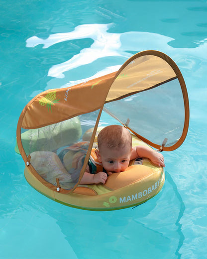 Mambobaby Chest Float Swimming Tube-Air Free Foam Design with 5 Point Safety Harness & 3 Swim Modes, UPF 50+ Detachable Flat Canopy-Upto 18 kg Baby Weight-Pineapple-Yellow