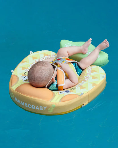 Mambobaby Chest Float Swimming Tube-Air Free Foam Design with 5 Point Safety Harness & 3 Swim Modes, UPF 50+ Detachable Flat Canopy-Upto 18 kg Baby Weight-Pineapple-Yellow
