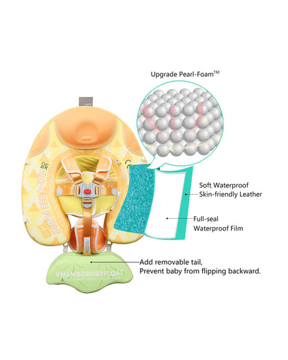 Mambobaby Chest Float Swimming Tube-Air Free Foam Design with 5 Point Safety Harness & 3 Swim Modes, UPF 50+ Detachable Flat Canopy-Upto 18 kg Baby Weight-Pineapple-Yellow