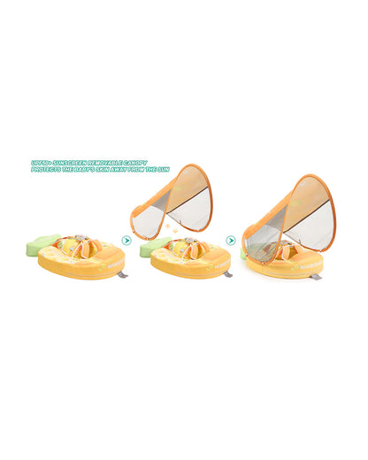 Mambobaby Chest Float Swimming Tube-Air Free Foam Design with 5 Point Safety Harness & 3 Swim Modes, UPF 50+ Detachable Flat Canopy-Upto 18 kg Baby Weight-Pineapple-Yellow