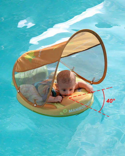 Mambobaby Chest Float Swimming Tube-Air Free Foam Design with 5 Point Safety Harness & 3 Swim Modes, UPF 50+ Detachable Flat Canopy-Upto 18 kg Baby Weight-Pineapple-Yellow