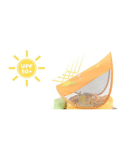 Mambobaby Chest Float Swimming Tube-Air Free Foam Design with 5 Point Safety Harness & 3 Swim Modes, UPF 50+ Detachable Flat Canopy-Upto 18 kg Baby Weight-Pineapple-Yellow