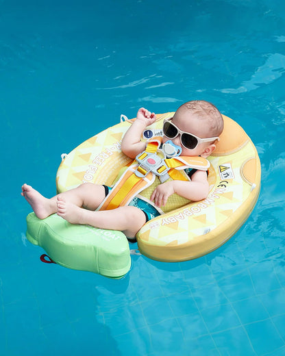Mambobaby Chest Float Swimming Tube-Air Free Foam Design with 5 Point Safety Harness & 3 Swim Modes, UPF 50+ Detachable Flat Canopy-Upto 18 kg Baby Weight-Pineapple-Yellow