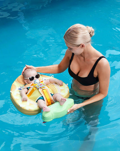 Mambobaby Chest Float Swimming Tube-Air Free Foam Design with 5 Point Safety Harness & 3 Swim Modes, UPF 50+ Detachable Flat Canopy-Upto 18 kg Baby Weight-Pineapple-Yellow