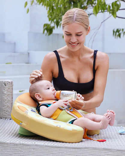 Mambobaby Chest Float Swimming Tube-Air Free Foam Design with 5 Point Safety Harness & 3 Swim Modes, UPF 50+ Detachable Flat Canopy-Upto 18 kg Baby Weight-Pineapple-Yellow