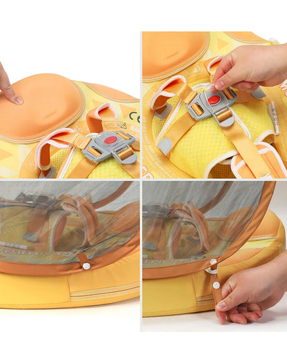 Mambobaby Chest Float Swimming Tube-Air Free Foam Design with 5 Point Safety Harness & 3 Swim Modes, UPF 50+ Detachable Flat Canopy-Upto 18 kg Baby Weight-Pineapple-Yellow