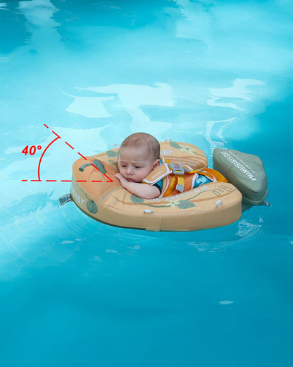 Mambobaby Chest Float Swimming Tube-Air Free Foam Design with 5 Point Safety Harness & 3 Swim Modes, UPF 50+ Detachable Flat Canopy-Upto 18 kg Baby Weight-Pumpkin-Yellow