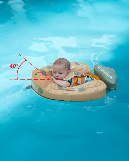 Mambobaby Chest Float Swimming Tube-Air Free Foam Design with 5 Point Safety Harness & 3 Swim Modes, UPF 50+ Detachable Flat Canopy-Upto 18 kg Baby Weight-Pumpkin-Yellow