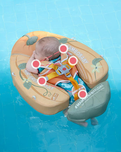 Mambobaby Chest Float Swimming Tube-Air Free Foam Design with 5 Point Safety Harness & 3 Swim Modes, UPF 50+ Detachable Flat Canopy-Upto 18 kg Baby Weight-Pumpkin-Yellow