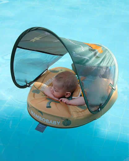 Mambobaby Chest Float Swimming Tube-Air Free Foam Design with 5 Point Safety Harness & 3 Swim Modes, UPF 50+ Detachable Flat Canopy-Upto 18 kg Baby Weight-Pumpkin-Yellow