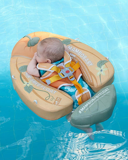 Mambobaby Chest Float Swimming Tube-Air Free Foam Design with 5 Point Safety Harness & 3 Swim Modes, UPF 50+ Detachable Flat Canopy-Upto 18 kg Baby Weight-Pumpkin-Yellow