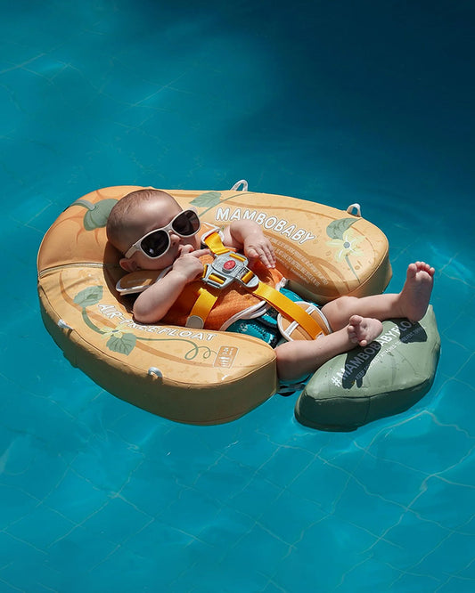 Mambobaby Chest Float Swimming Tube-Air Free Foam Design with 5 Point Safety Harness & 3 Swim Modes, UPF 50+ Detachable Flat Canopy-Upto 18 kg Baby Weight-Pumpkin-Yellow