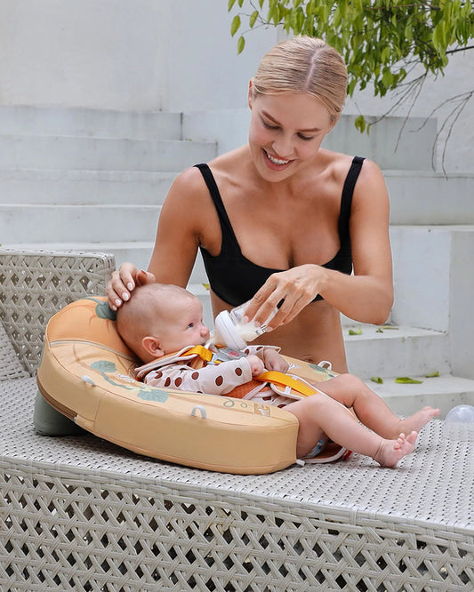 Mambobaby Chest Float Swimming Tube-Air Free Foam Design with 5 Point Safety Harness & 3 Swim Modes, UPF 50+ Detachable Flat Canopy-Upto 18 kg Baby Weight-Pumpkin-Yellow