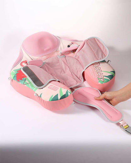 Mambobaby Chest Float Swimming Tube-Air Free Foam Design with 5 Point Safety Harness & 3 Swim Modes, UPF 50+ Detachable Flat Canopy-Upto 18 kg Baby Weight-Flamingo Joy-Pink