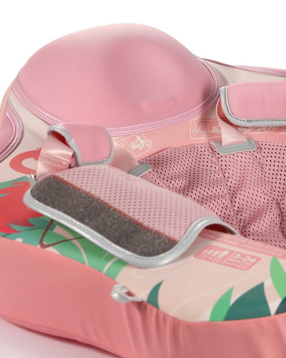 Mambobaby Chest Float Swimming Tube-Air Free Foam Design with 5 Point Safety Harness & 3 Swim Modes, UPF 50+ Detachable Flat Canopy-Upto 18 kg Baby Weight-Flamingo Joy-Pink