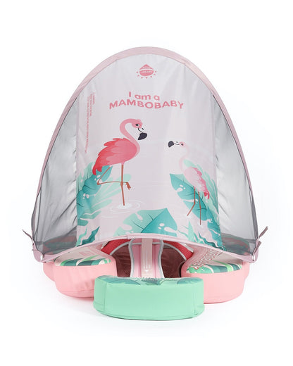 Mambobaby Chest Float Swimming Tube-Air Free Foam Design with 5 Point Safety Harness & 3 Swim Modes, UPF 50+ Detachable Flat Canopy-Upto 18 kg Baby Weight-Flamingo Joy-Pink
