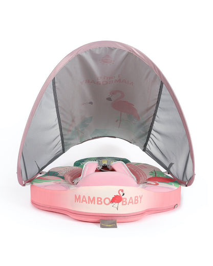 Mambobaby Chest Float Swimming Tube-Air Free Foam Design with 5 Point Safety Harness & 3 Swim Modes, UPF 50+ Detachable Flat Canopy-Upto 18 kg Baby Weight-Flamingo Joy-Pink