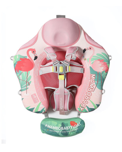Mambobaby Chest Float Swimming Tube-Air Free Foam Design with 5 Point Safety Harness & 3 Swim Modes, UPF 50+ Detachable Flat Canopy-Upto 18 kg Baby Weight-Flamingo Joy-Pink