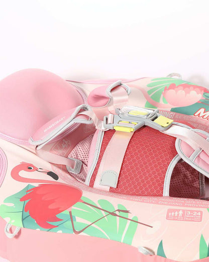 Mambobaby Chest Float Swimming Tube-Air Free Foam Design with 5 Point Safety Harness & 3 Swim Modes, UPF 50+ Detachable Flat Canopy-Upto 18 kg Baby Weight-Flamingo Joy-Pink