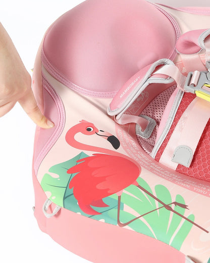 Mambobaby Chest Float Swimming Tube-Air Free Foam Design with 5 Point Safety Harness & 3 Swim Modes, UPF 50+ Detachable Flat Canopy-Upto 18 kg Baby Weight-Flamingo Joy-Pink