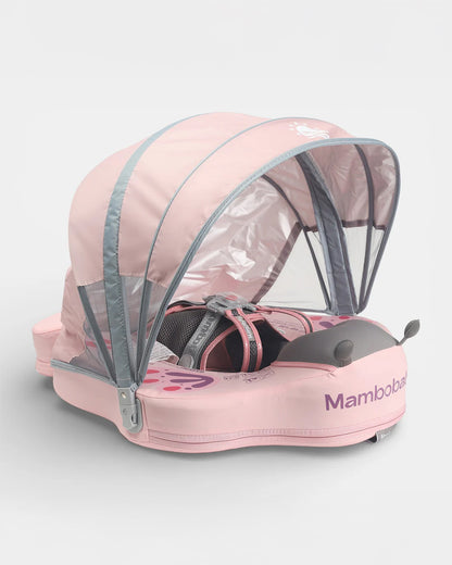 Mambobaby Chest Float Swimming Tube-Air Free Foam Design with 5 Point Safety Harness & 3 Swim Modes, UPF 50+ Detachable 3D Canopy-Upto 18 kg Baby Weight-Butterfly-Pink