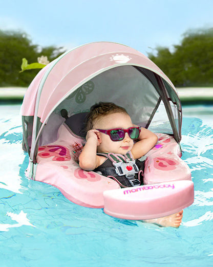 Mambobaby Chest Float Swimming Tube-Air Free Foam Design with 5 Point Safety Harness & 3 Swim Modes, UPF 50+ Detachable 3D Canopy-Upto 18 kg Baby Weight-Butterfly-Pink