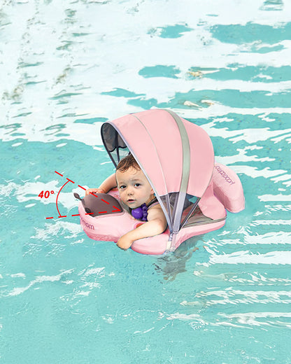 Mambobaby Chest Float Swimming Tube-Air Free Foam Design with 5 Point Safety Harness & 3 Swim Modes, UPF 50+ Detachable 3D Canopy-Upto 18 kg Baby Weight-Butterfly-Pink