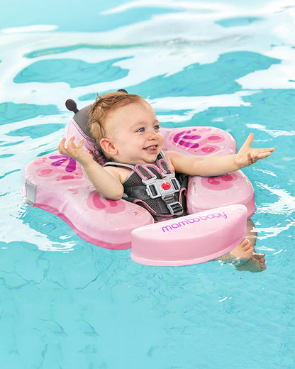 Mambobaby Chest Float Swimming Tube-Air Free Foam Design with 5 Point Safety Harness & 3 Swim Modes, UPF 50+ Detachable 3D Canopy-Upto 18 kg Baby Weight-Butterfly-Pink