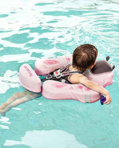 Mambobaby Chest Float Swimming Tube-Air Free Foam Design with 5 Point Safety Harness & 3 Swim Modes, UPF 50+ Detachable 3D Canopy-Upto 18 kg Baby Weight-Butterfly-Pink