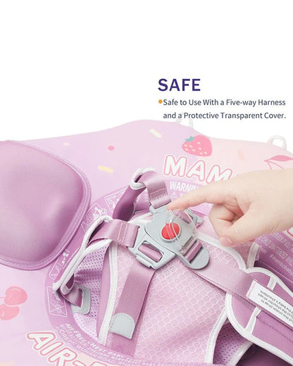 Mambobaby Chest Float Swimming Tube-Air Free Foam Design with 5 Point Safety Harness & 3 Swim Modes, UPF 50+ Detachable 3D Canopy-Upto 18 kg Baby Weight-Ice Cream-Pink