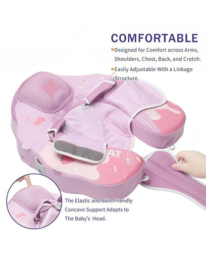 Mambobaby Chest Float Swimming Tube-Air Free Foam Design with 5 Point Safety Harness & 3 Swim Modes, UPF 50+ Detachable 3D Canopy-Upto 18 kg Baby Weight-Ice Cream-Pink