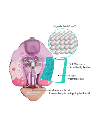 Mambobaby Chest Float Swimming Tube-Air Free Foam Design with 5 Point Safety Harness & 3 Swim Modes, UPF 50+ Detachable 3D Canopy-Upto 18 kg Baby Weight-Ice Cream-Pink