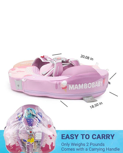 Mambobaby Chest Float Swimming Tube-Air Free Foam Design with 5 Point Safety Harness & 3 Swim Modes, UPF 50+ Detachable 3D Canopy-Upto 18 kg Baby Weight-Ice Cream-Pink