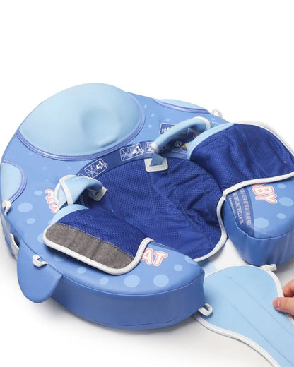Mambobaby Chest Float Swimming Tube-Air Free Foam Design with 5 Point Safety Harness & 3 Swim Modes, UPF 50+ Detachable 3D Canopy-Whale Shark-Blue