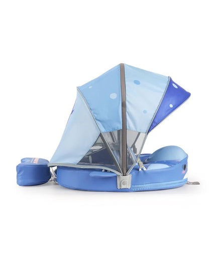 Mambobaby Chest Float Swimming Tube-Air Free Foam Design with 5 Point Safety Harness & 3 Swim Modes, UPF 50+ Detachable 3D Canopy-Whale Shark-Blue