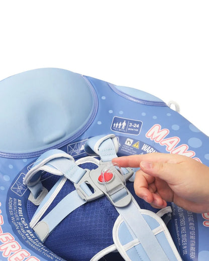 Mambobaby Chest Float Swimming Tube-Air Free Foam Design with 5 Point Safety Harness & 3 Swim Modes, UPF 50+ Detachable 3D Canopy-Whale Shark-Blue