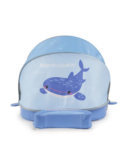 Mambobaby Chest Float Swimming Tube-Air Free Foam Design with 5 Point Safety Harness & 3 Swim Modes, UPF 50+ Detachable 3D Canopy-Whale Shark-Blue