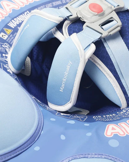 Mambobaby Chest Float Swimming Tube-Air Free Foam Design with 5 Point Safety Harness & 3 Swim Modes, UPF 50+ Detachable 3D Canopy-Whale Shark-Blue